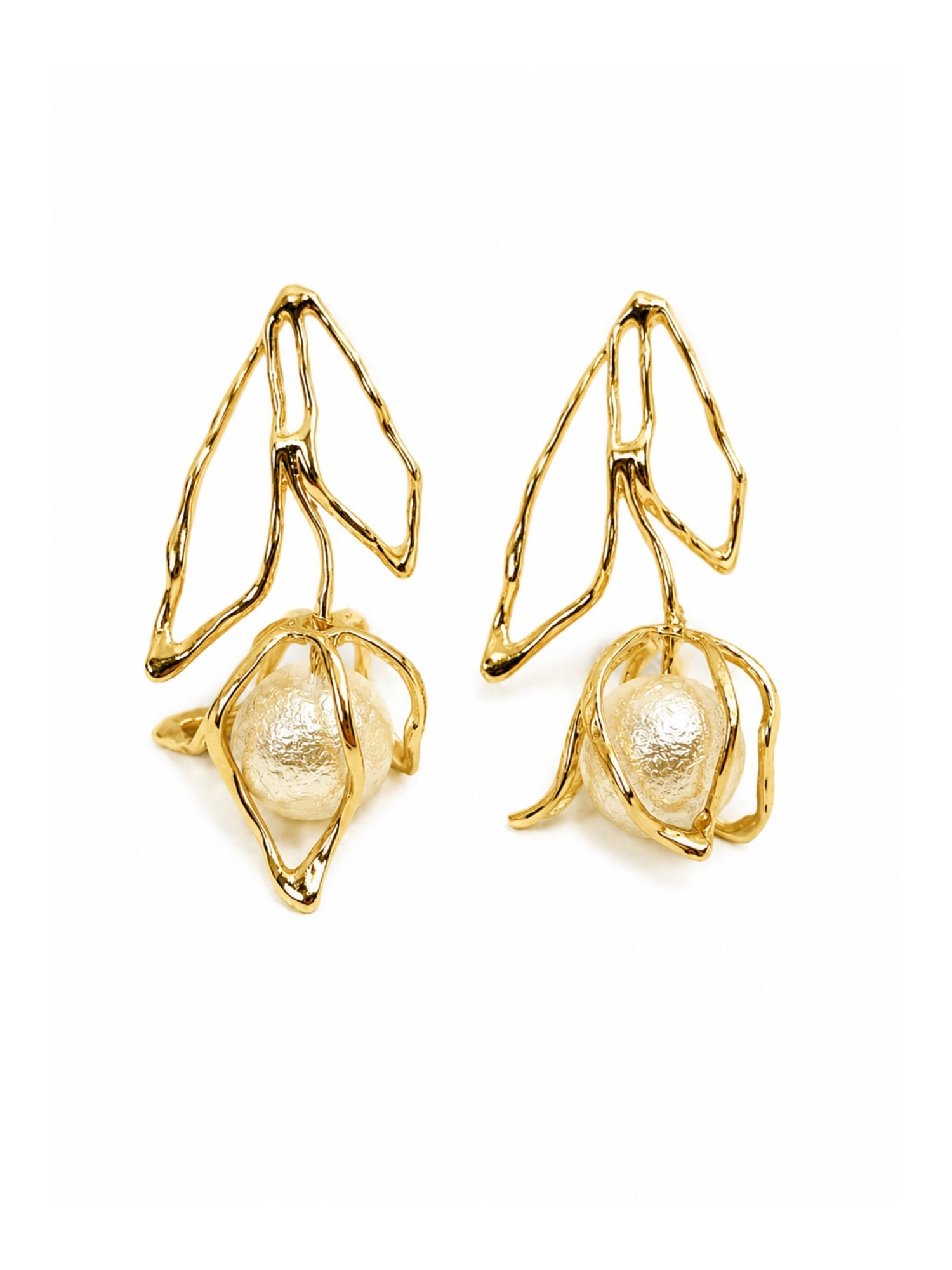 SR Anti-Tarnish 18K Gold Sculptural Drop Earrings