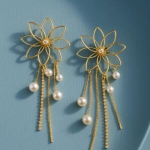SR Anti-Tarnish 18K Gold Floral Drop Earrings